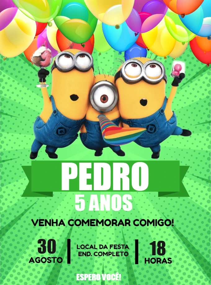 Convite de Aniversário Minions Divertidos para Editar Online