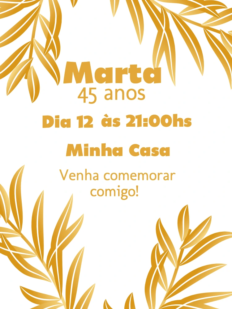 Convite de Aniversário Folhagens Douradas para Editar Online