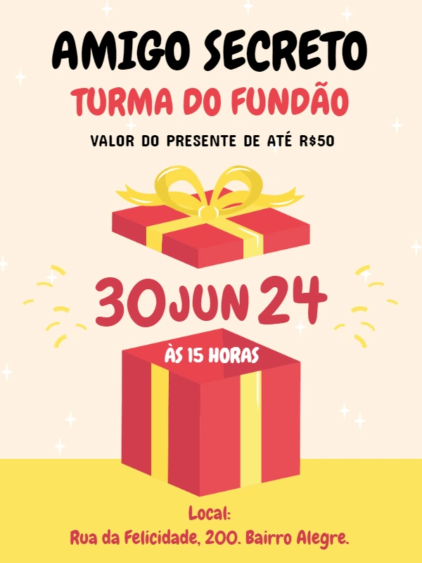 Convite Amigo Secreto com Presentes para Editar Online