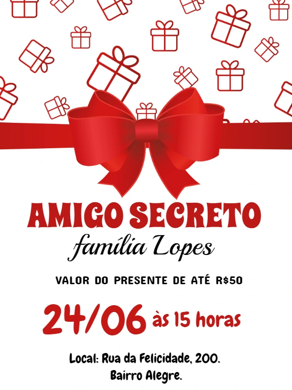 Convite Amigo Secreto com Presentes para Editar Online