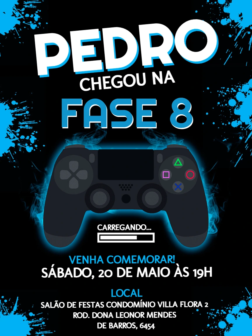 Convite Aniversário Gamer Playstation para Editar Online