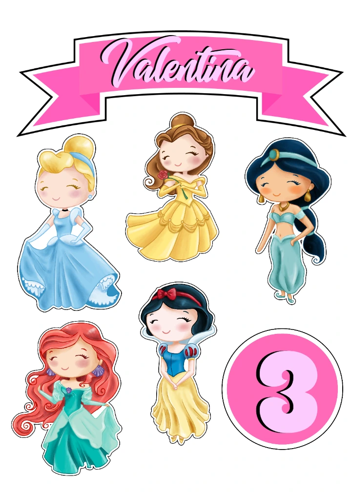 Topo de Bolo Princesas Disney Editável para Aniversário