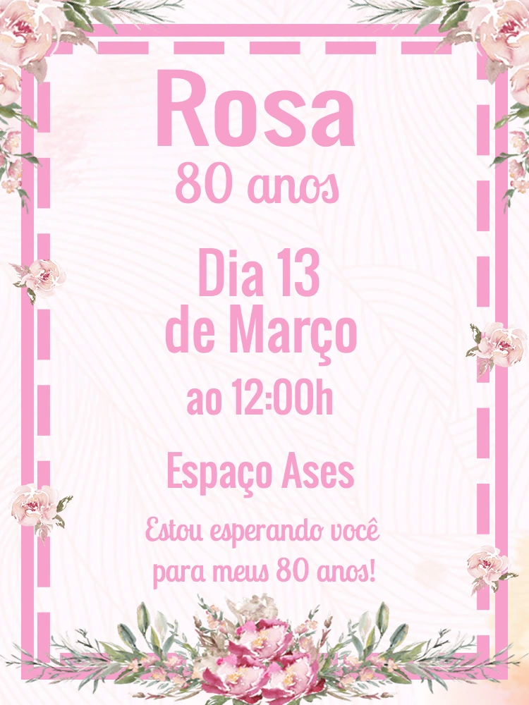 Convite de Aniversário Floral Rosa Delicado para Editar