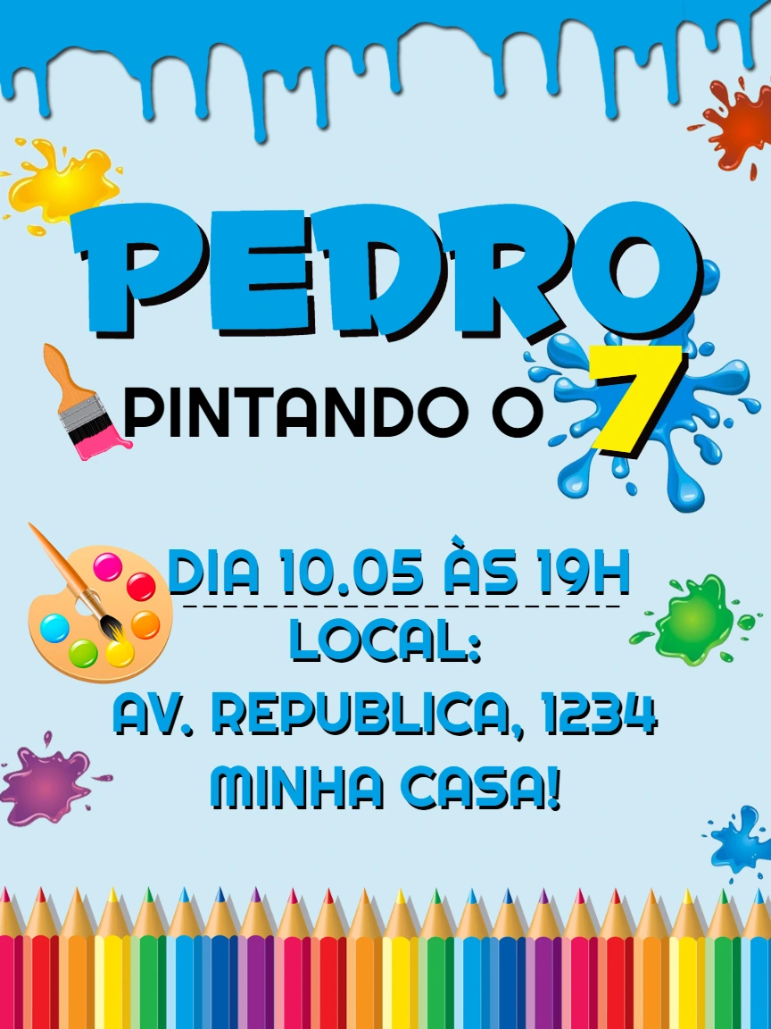 Convite Aniversário Pintando o Sete para Editar Online