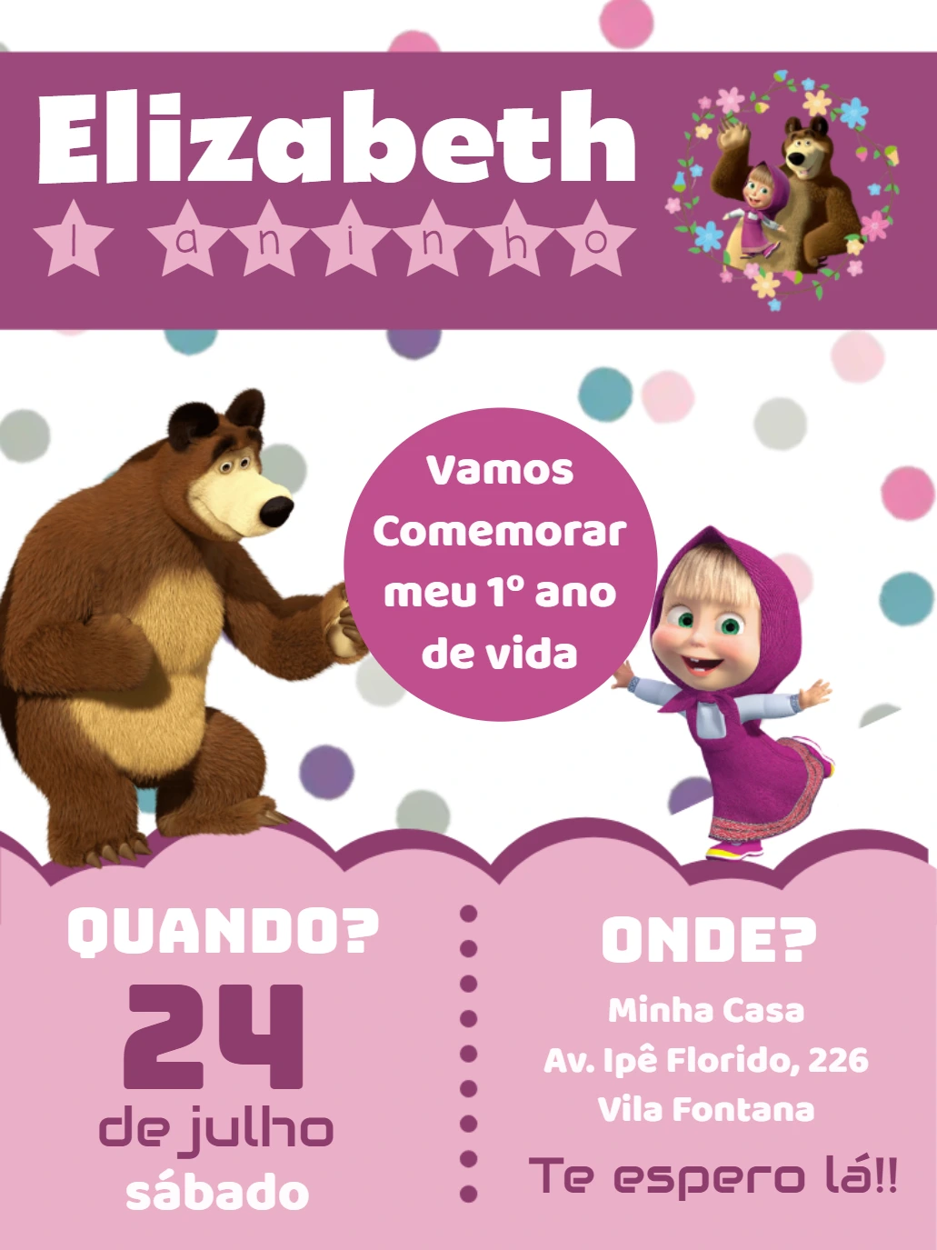 Convite de Aniversário Masha e o Urso para Editar Online