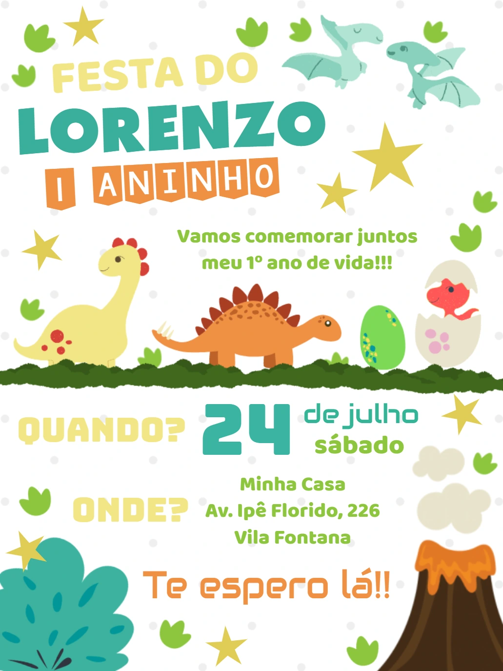 Convite de Aniversário Dinossauros para Editar Online