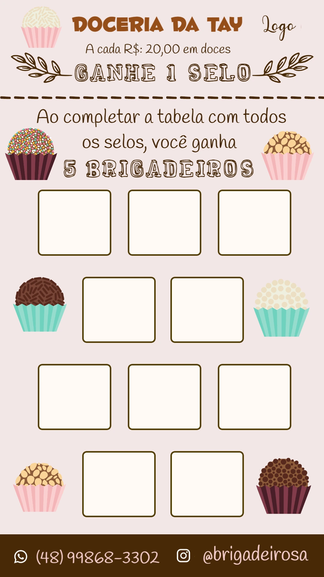 Cartão Fidelidade para Doceria com Brigadeiros para Editar Online