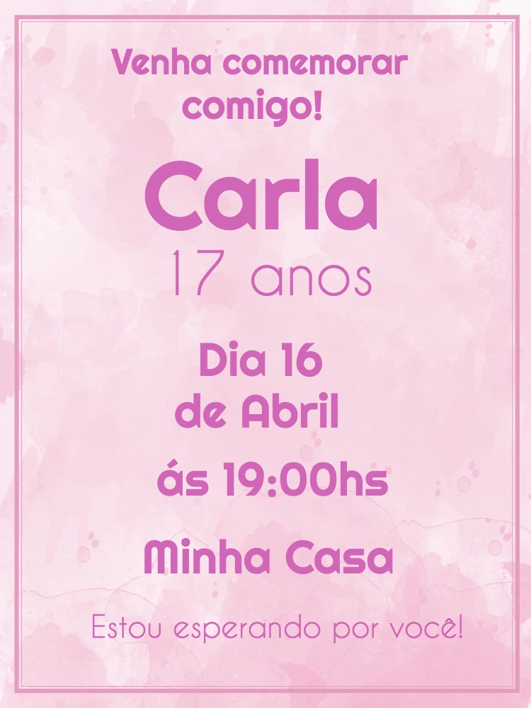 Convite de Aniversário Feminino Minimalista para Editar Online