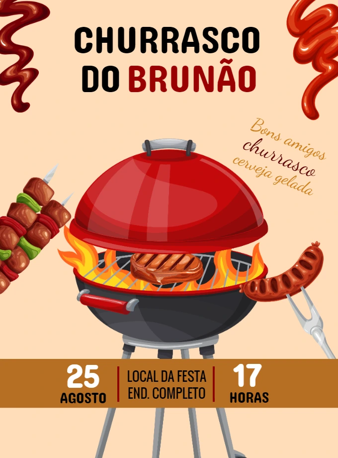 Convite de Aniversário Churrasco com Grelha para Editar Online