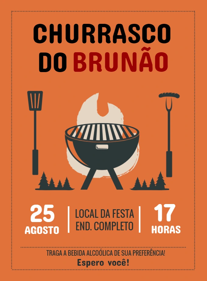 Convite de Aniversário Churrasco Masculino para Editar Online
