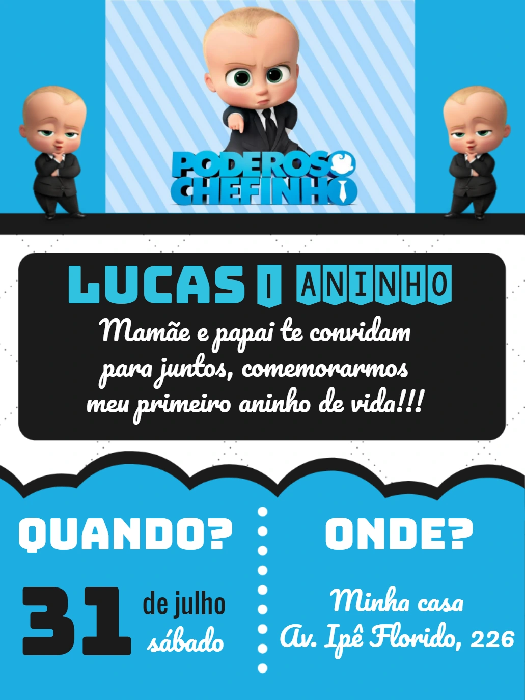 Convite de Aniversário Poderoso Chefinho para Editar Online