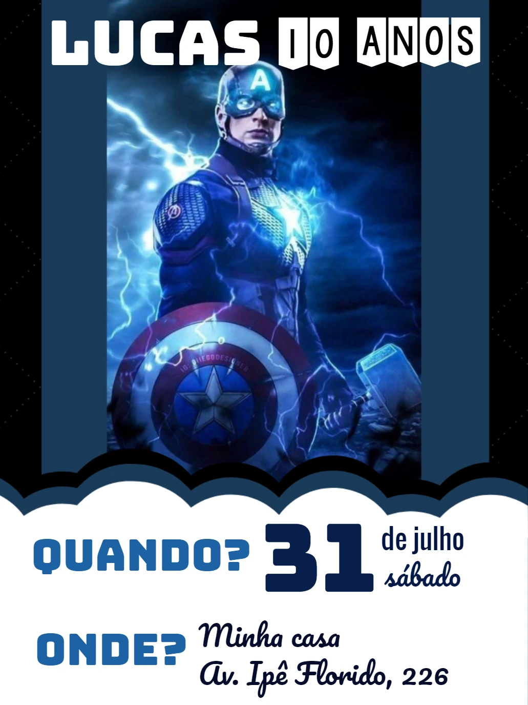 Convite de Aniversário Capitão América para Editar Online