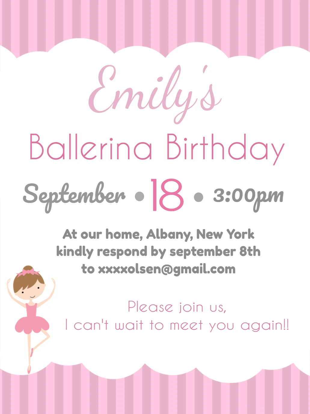 Ballerina Birthday Invitation Template to Edit Online