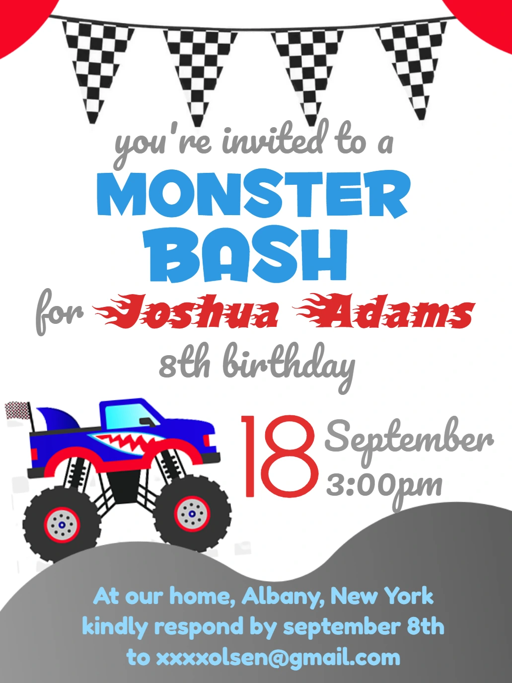 Monster Truck Birthday Invitation Template to Edit Online