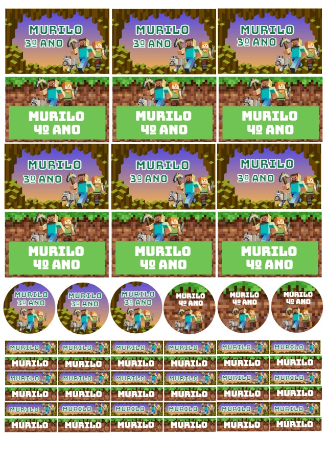 Etiqueta Escolar Minecraft com Personagens para Editar Online