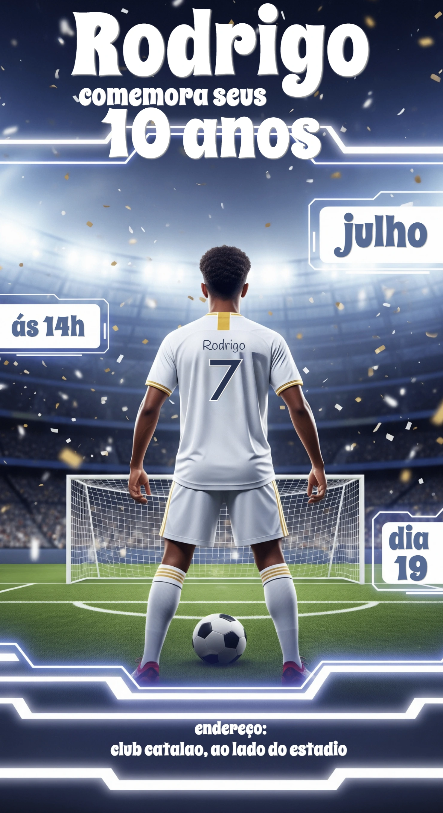 Convite Aniversário Futebol Estádio para Editar Online