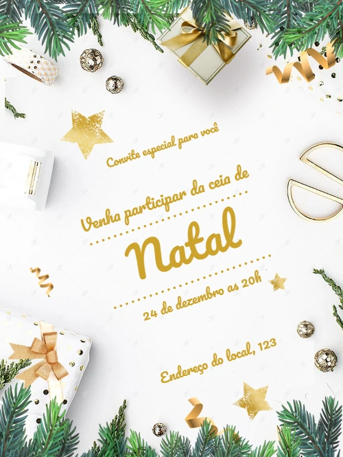 Convite de Natal Elegante com Dourado para Editar Online