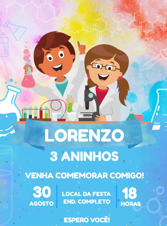 Convite Aniversário Laboratório de Ciências para Editar Online