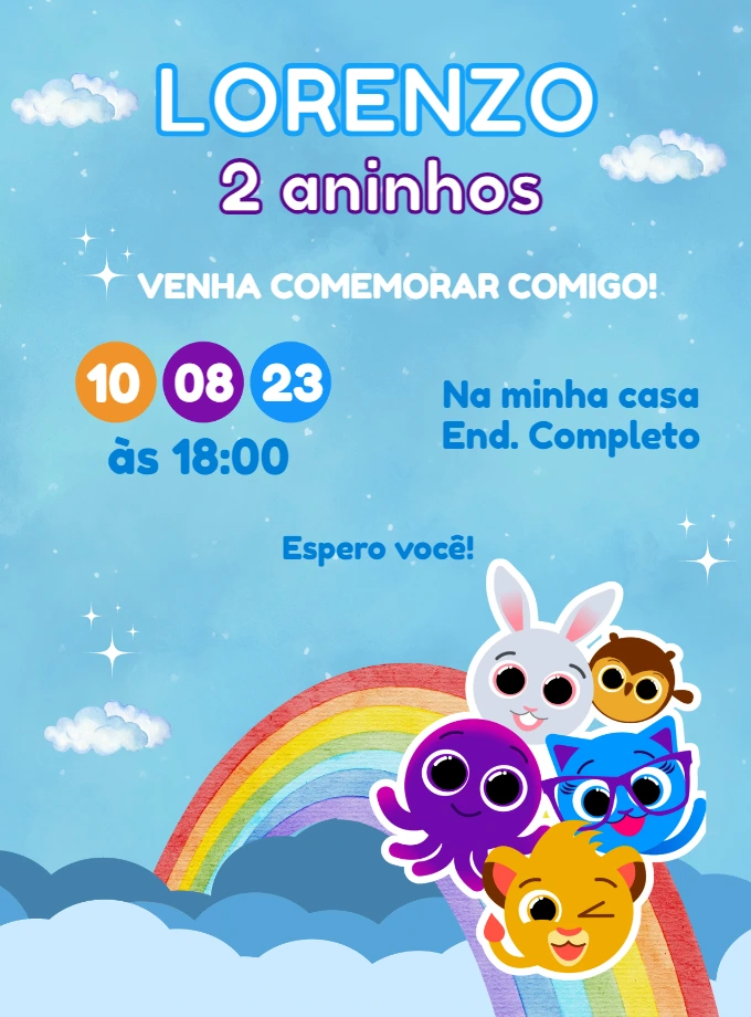Convite Aniversário Bolofofos Menino Azul para Editar Online