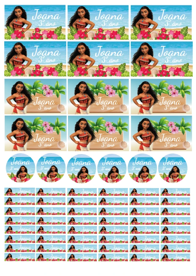 Etiquetas Escolares Moana para Editar e Imprimir Online
