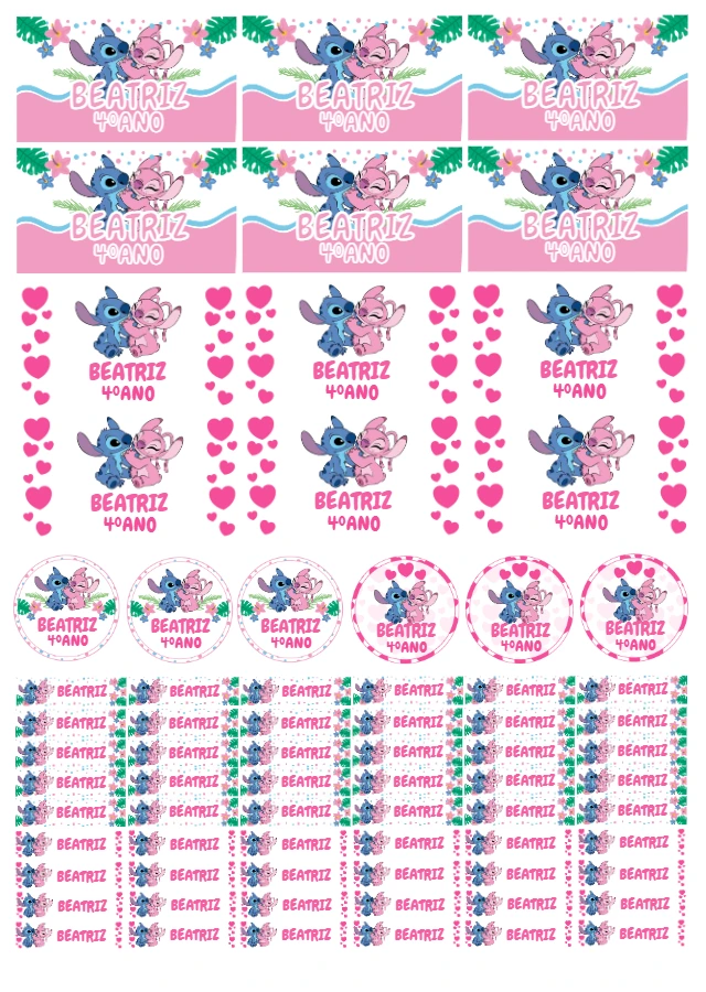 Kit Etiqueta Escolar Stitch e Angel para Editar Online