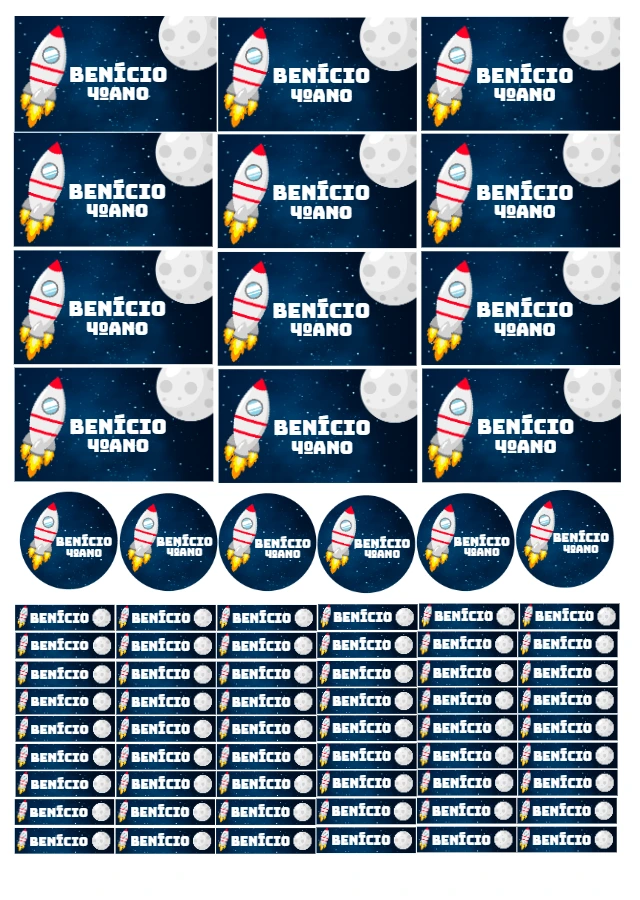 Kit de Etiquetas Escolares Foguete Espacial Editável Online