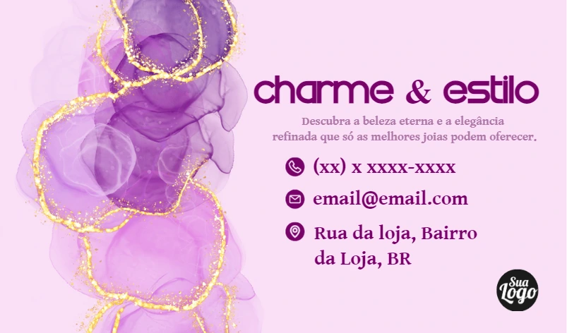 Cartão de Visita Aquarela Roxo e Dourado para Editar Online