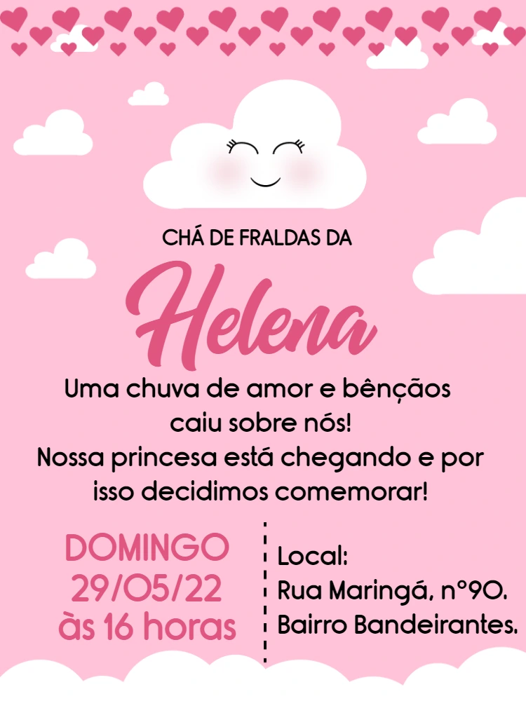 Convite Chá de Fraldas Chuva de Amor para Editar Online