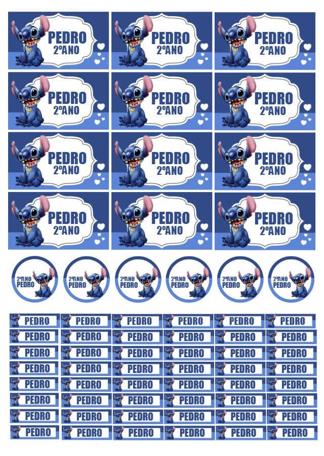 Etiqueta Escolar Stitch para Editar e Imprimir Grátis