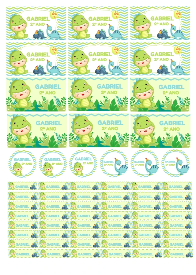 Kit de Etiquetas Escolares Dinossauros para Editar Online