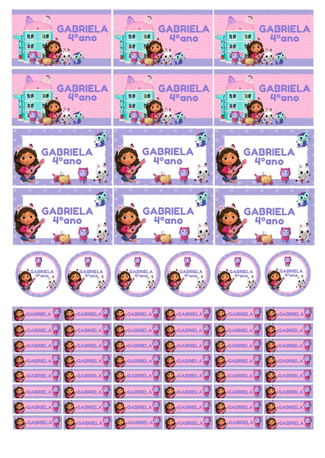 Kit Etiqueta Escolar Casa Mágica de Gabby para Editar Online
