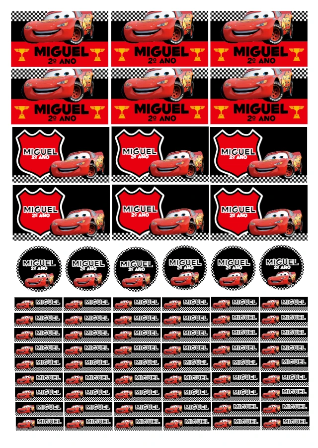 Etiqueta Escolar Carros Relâmpago McQueen para Editar Online