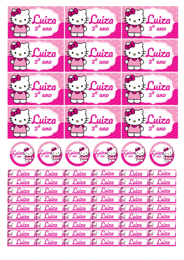Etiqueta Escolar Hello Kitty Editável para Imprimir