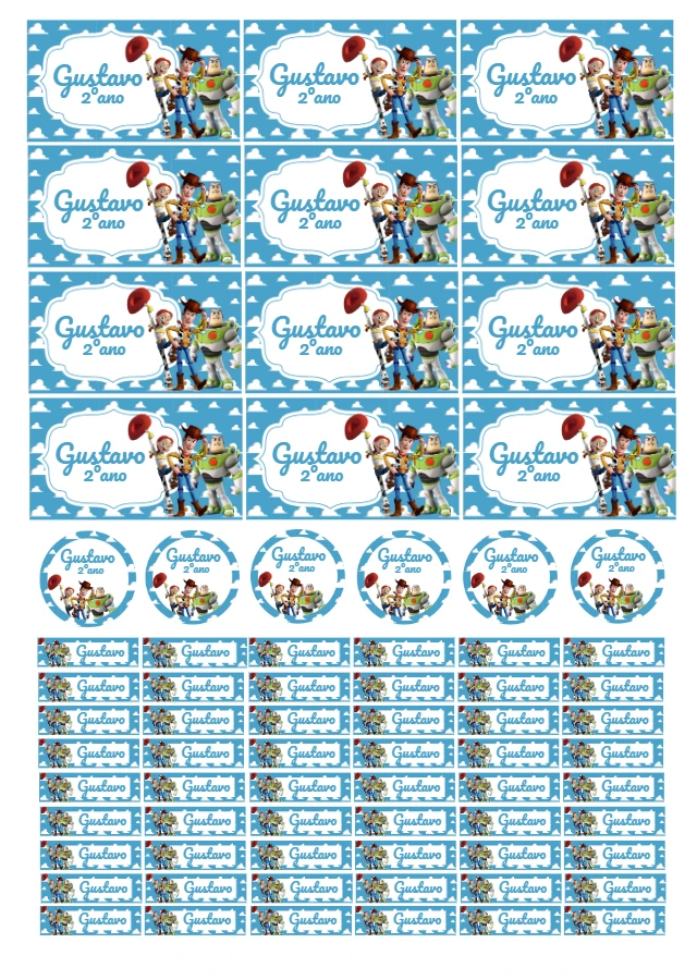 Etiqueta Escolar Toy Story com Personagens para Editar Online