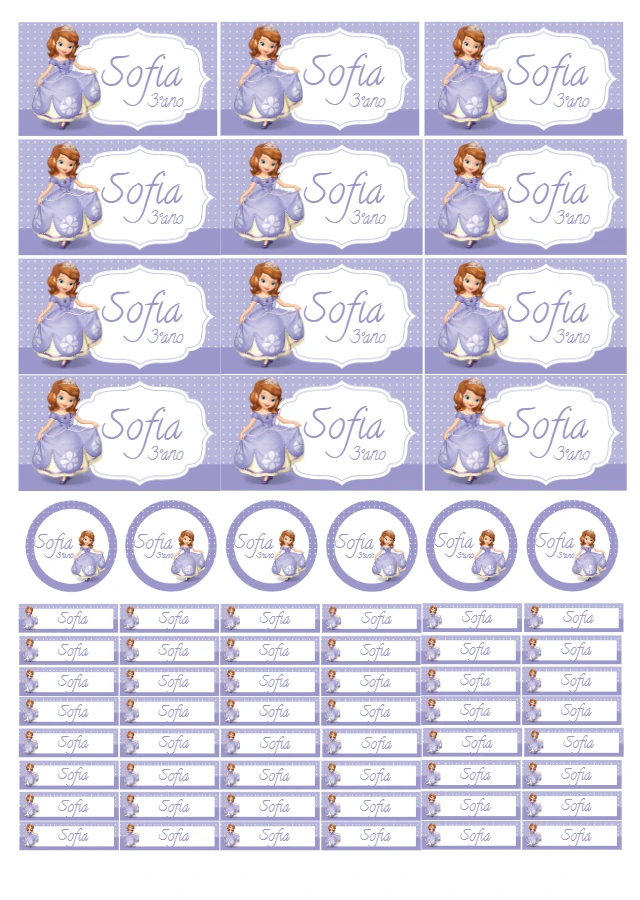 Etiqueta Escolar Princesa Sofia para Editar e Imprimir Online