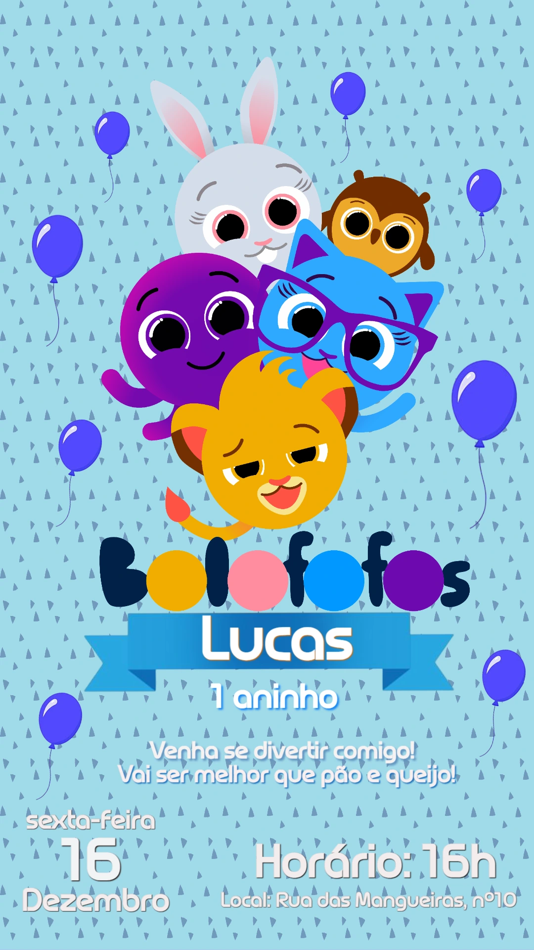 Convite de Aniversário Bolofofos para Editar Online