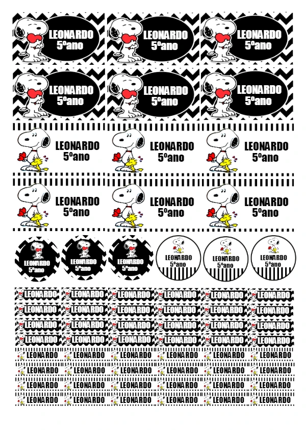 Kit de Etiquetas Escolares Snoopy para Editar e Imprimir