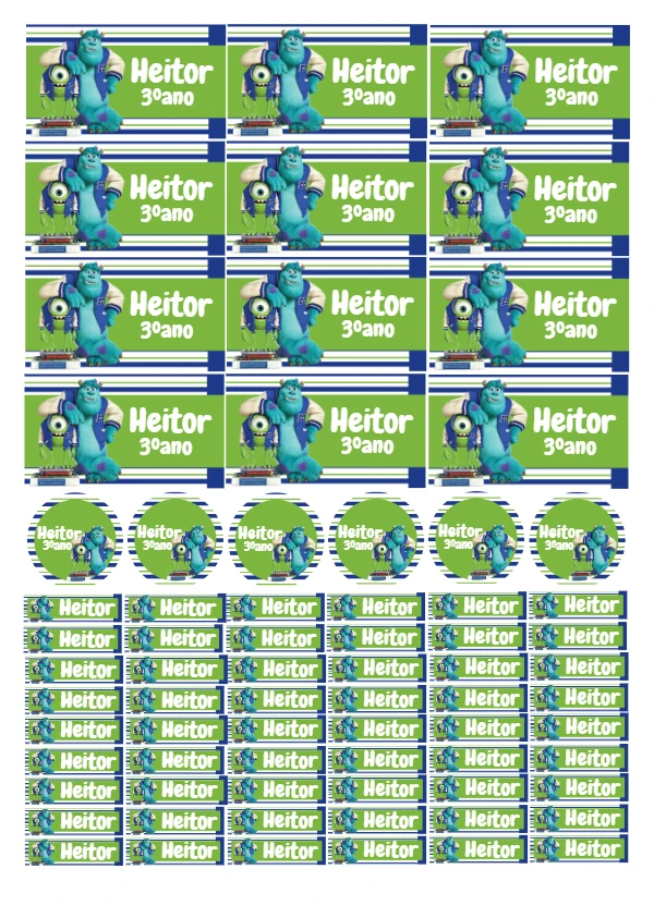 Kit Etiqueta Escolar Monstros SA para Editar e Imprimir