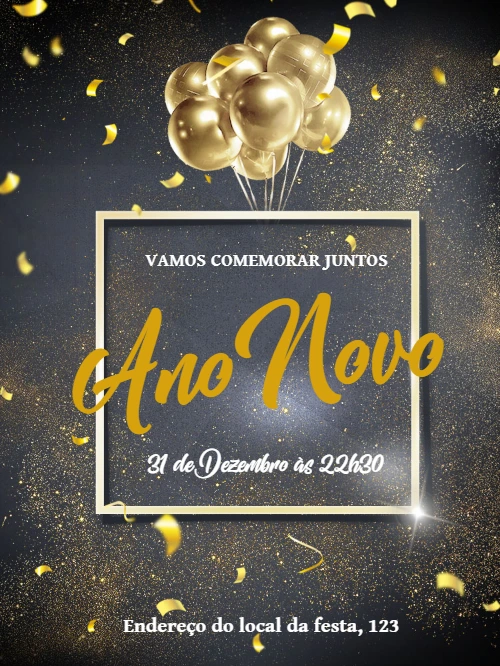 Convite de Ano Novo Dourado Elegante para Editar Online