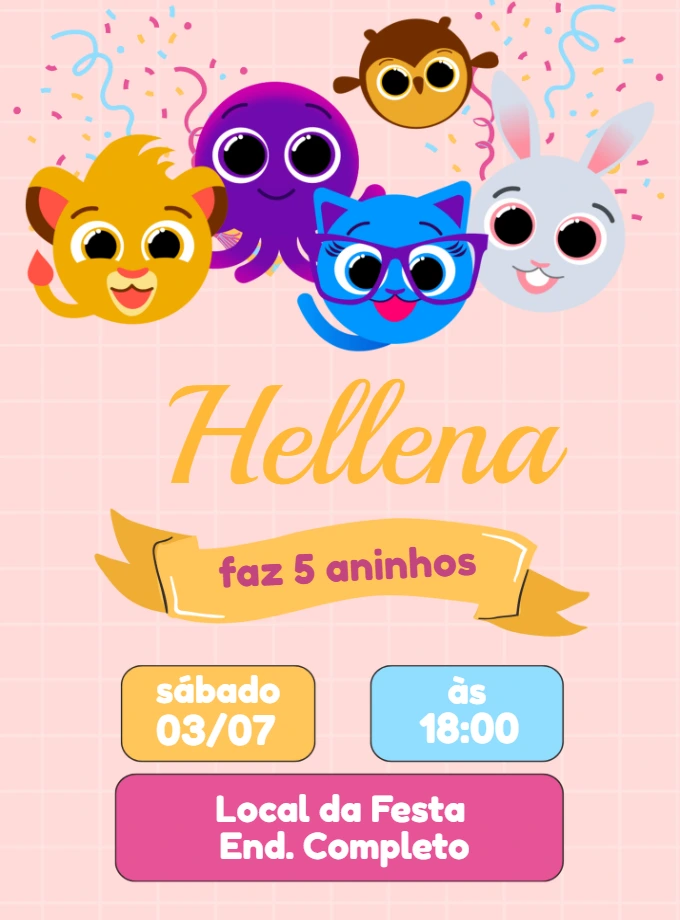Convite Aniversário Bolofofos Rosa para Menina Editável