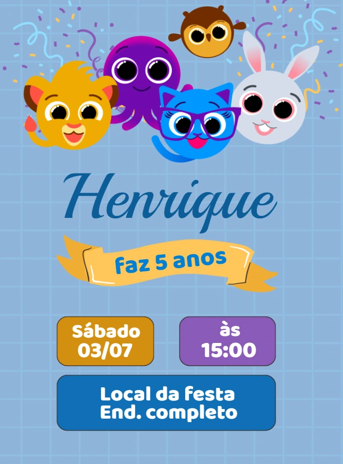 Convite Aniversário Bolofofos Menino Azul para Editar Online