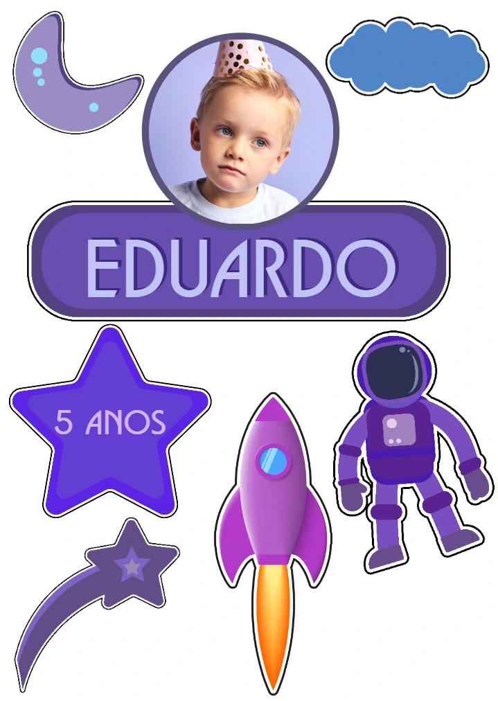 Topo de Bolo Astronauta com Foto para Editar Online