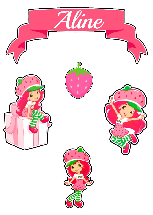 Topo de Bolo Moranguinho Editável Online para Imprimir