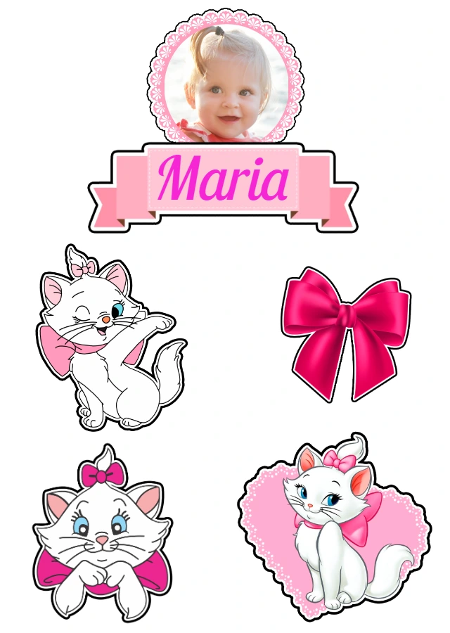 Topo de Bolo Gatinha Marie com Foto para Editar Online