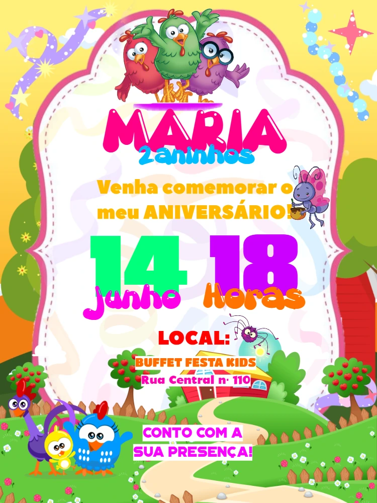 Convite Aniversário Galinha Pintadinha para Editar Online