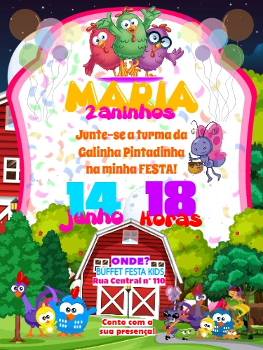 Convite Aniversário Galinha Pintadinha para Editar Online