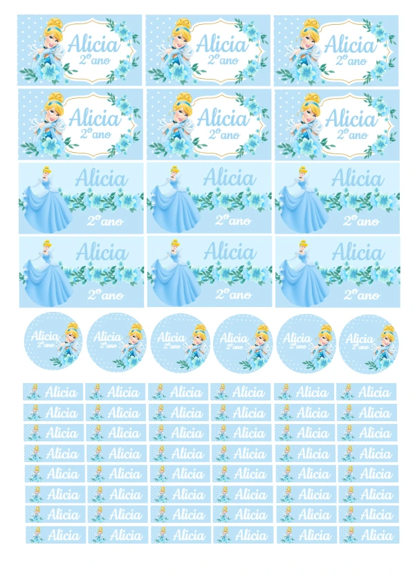Kit de Etiquetas Escolares Cinderela para Editar e Imprimir