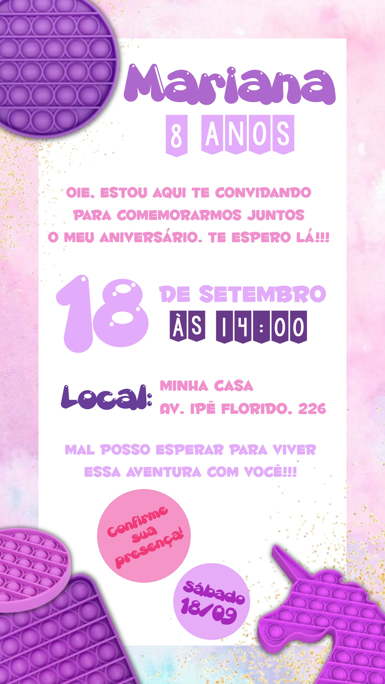 Convite de Aniversário Fidget Toys Pop It para Editar Online