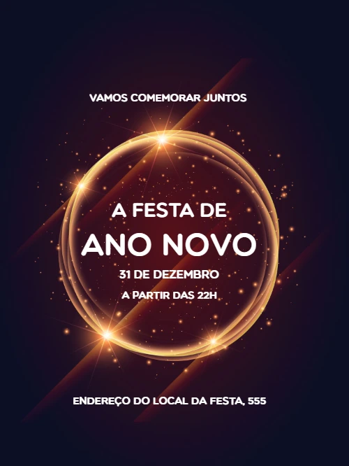 Convite de Ano Novo Elegante com Brilho Dourado para Editar