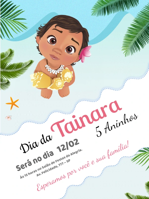 Convite Aniversário Moana Baby Editável Online